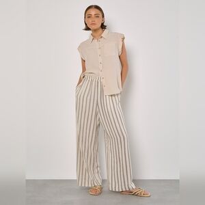 Stripe Wide Leg Trouser In Linen Blend